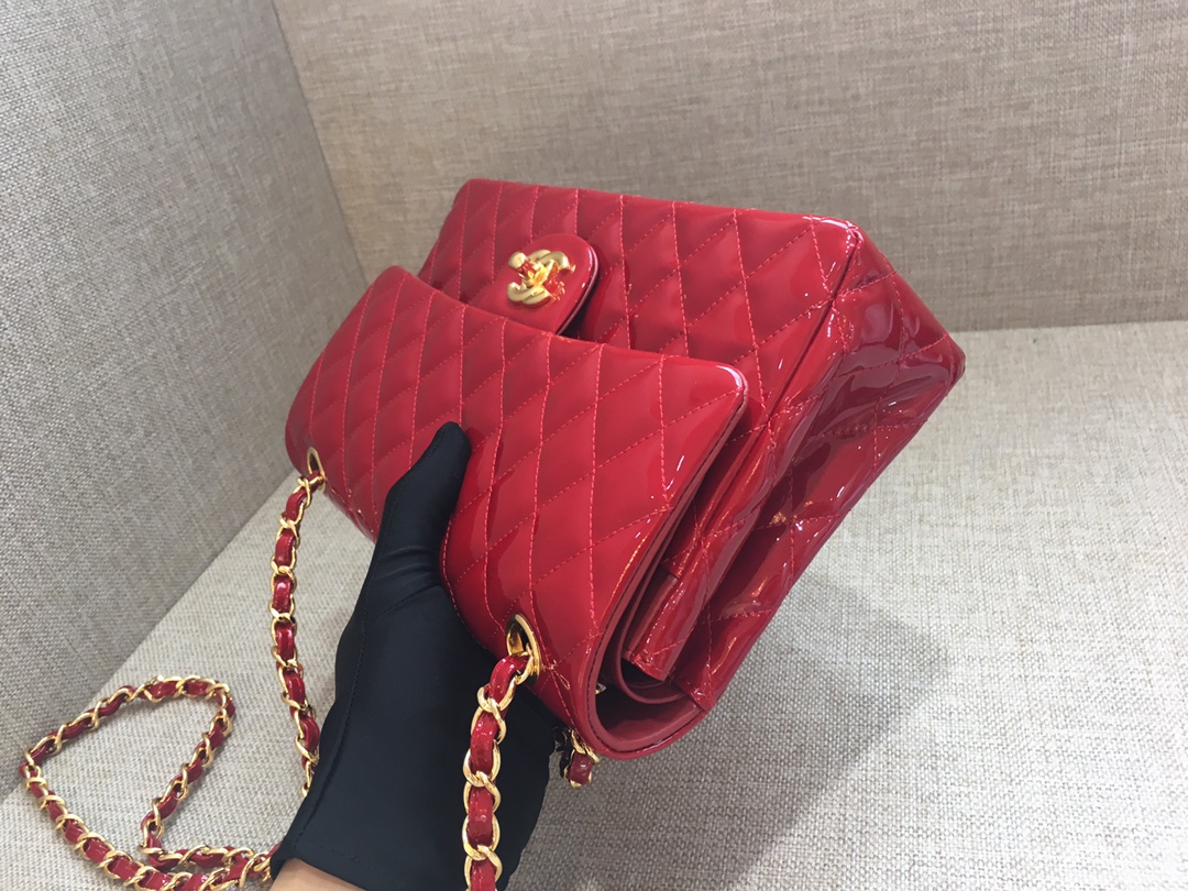 Medium Classic Flap Patent Leather Bag AO1112 Red/Gold